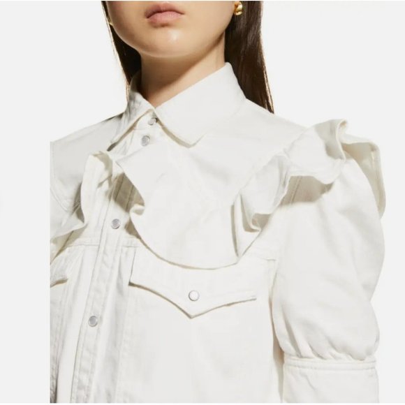 NEW Zadig & Voltaire shirt jacket Large western pearl snap ruffle Toky white - Picture 2 of 16